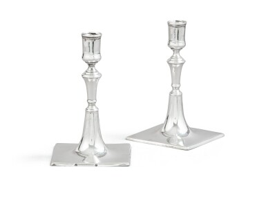 View full screen - View 1 of Lot 103. A pair of silver square Austro-Hungarian candlesticks, Lemberg (Lvov, Galicie), 1794 | Paire de flambeaux carrés en argent, Lemberg, Autriche-Hongrie (Lvov, Galicie), 1794.