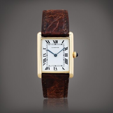 View full screen - View 1 of Lot 445. Cartier Tank Paris, yellow gold, manual wind, ca 1973 ,.
