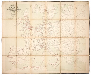 View full screen - View 1 of Lot 44. Electric and International Telegraph Company | Map of Europe ... shewing the system of Telegraphs, 1859.