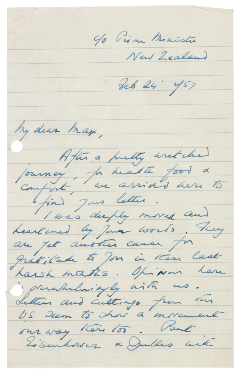 View full screen - View 1 of Lot 31. Anthony Eden | Autograph letter signed, to Lord Beaverbrook, about the Suez crisis, 1957.