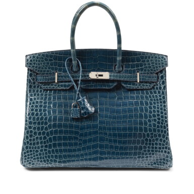 View full screen - View 1 of Lot 646. Bleu Roi Shiny Porosus Crocodile Birkin 35 Palladium Hardware, 2006 .