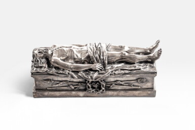 View full screen - View 1 of Lot 143. A silver plated Christ at the tomb, by Christofle, Paris, late 19th century | Christ au tombeau en métal argenté, par Christofle, Paris, fin XIXe siècle.