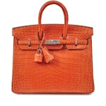 Orange Poppy Matte Niloticus Crocodile Birkin 25 Palladium Hardware, 2016