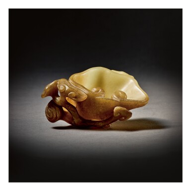 View full screen - View 1 of Lot 212. A YELLOW AND RUSSET JADE 'LINGZHI' WASHER, QING DYNASTY, QIANLONG PERIOD.