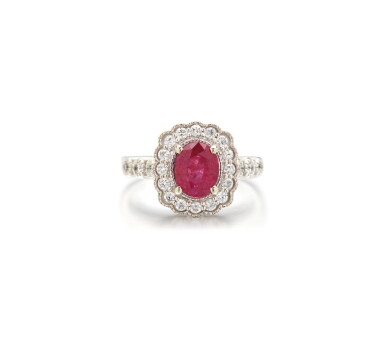 View full screen - View 1 of Lot 28. RUBY AND DIAMOND RING.