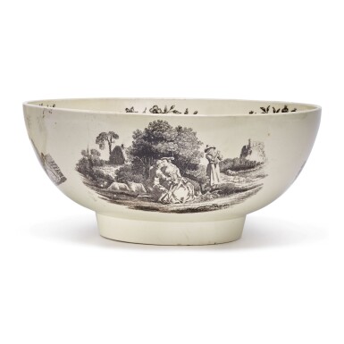 View full screen - View 1 of Lot 56. A WEDGWOOD CREAMWARE TRANSFER-PRINTED PUNCH BOWL CIRCA 1785-90 .