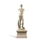 Statue monumentale romaine d'éphèbe en marbre, Ier/IIe siècle après J.-C., avec des restaurations datant de la fin du XVIIe/début du XVIIIe siècle