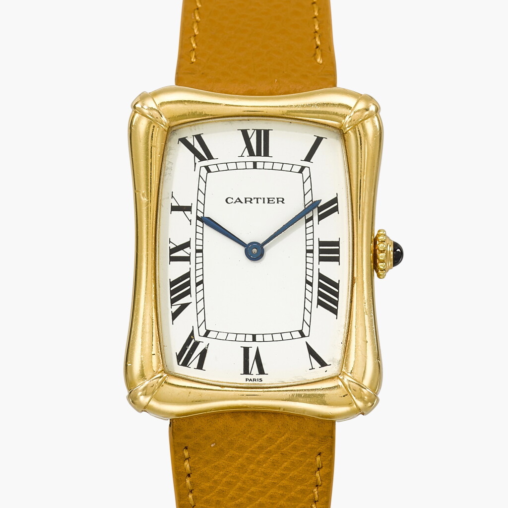 View full screen - View 1 of Lot 16. Bamboo Coussin | A yellow gold wristwatch | Circa 1980.
