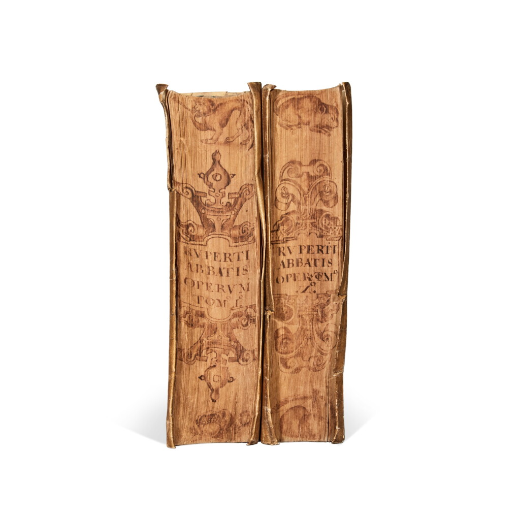 View full screen - View 1 of Lot 1189. Rupert de Deutz, Opera omnia, Cologne, 1602, contemporary Spanish limp vellum with foredge decoration.