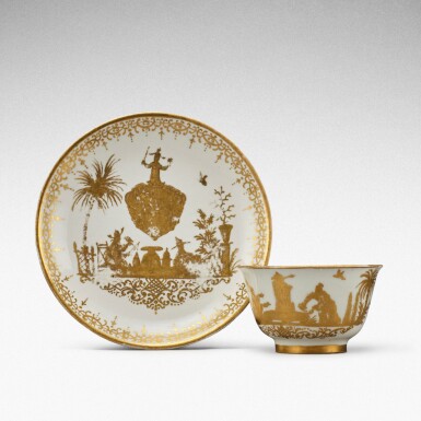 View full screen - View 1 of Lot 10. A Meissen Hausmaler armorial teabowl and saucer, the porcelain Circa 1720-25, the decoration slightly later.