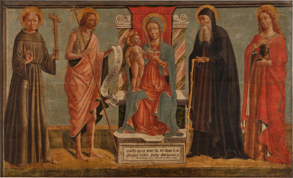 View full screen - View 1 of Lot 113. Madonna and Child with Saints Francis of Assisi, John the Baptist, Anthony Abbot, and Mary Magdalene.
