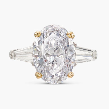 View full screen - View 1 of Lot 1734. Diamond Ring | 4.02克拉 橢圓形 D色 內部無瑕 鑽石 戒指.