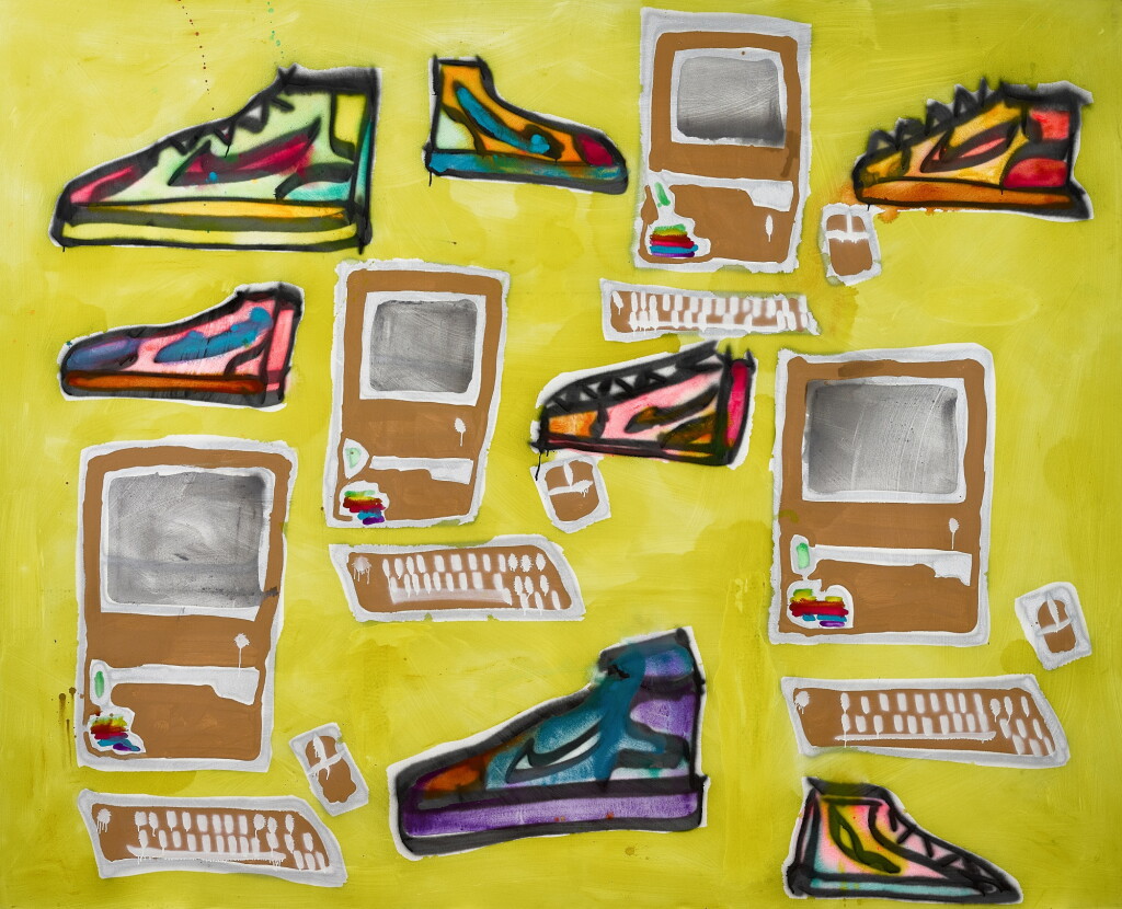View full screen - View 1 of Lot 1042. Katherine Bernhardt 凱瑟琳 · 伯恩哈特 | Apple Computers + Sneakers 蘋果電腦 + 運動鞋.