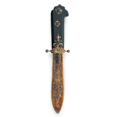View full screen - View 1 of Lot 1215. A Russian Silver-Gilt and Emerald-Set Dagger-Form Letter Opener, Samuel Arnd, St Petersburg, Circa 1900.