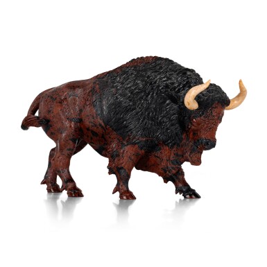 View full screen - View 1 of Lot 264. A hardstone and ruby-set bison sculpture | Circa 1985.