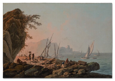 View full screen - View 1 of Lot 564. Harbor landscape in Portugal at dawn.