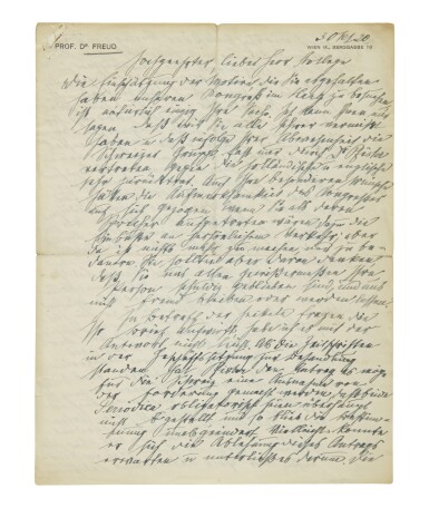 View full screen - View 1 of Lot 129. FREUD, SIGMUND | An important autograph letter signed ("Freud"), to Dr. Emil Oberholzer, 3 October 1920, discussing the International Psychoanalytic Congress, and Oskar Pfister.