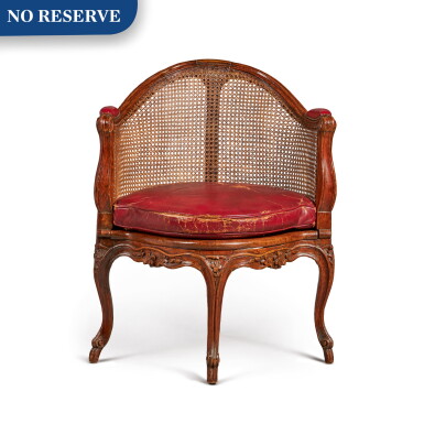 View full screen - View 1 of Lot 83. A Louis XV Stained Beechwood Caned Fauteuil de Bureau, Circa 1725.