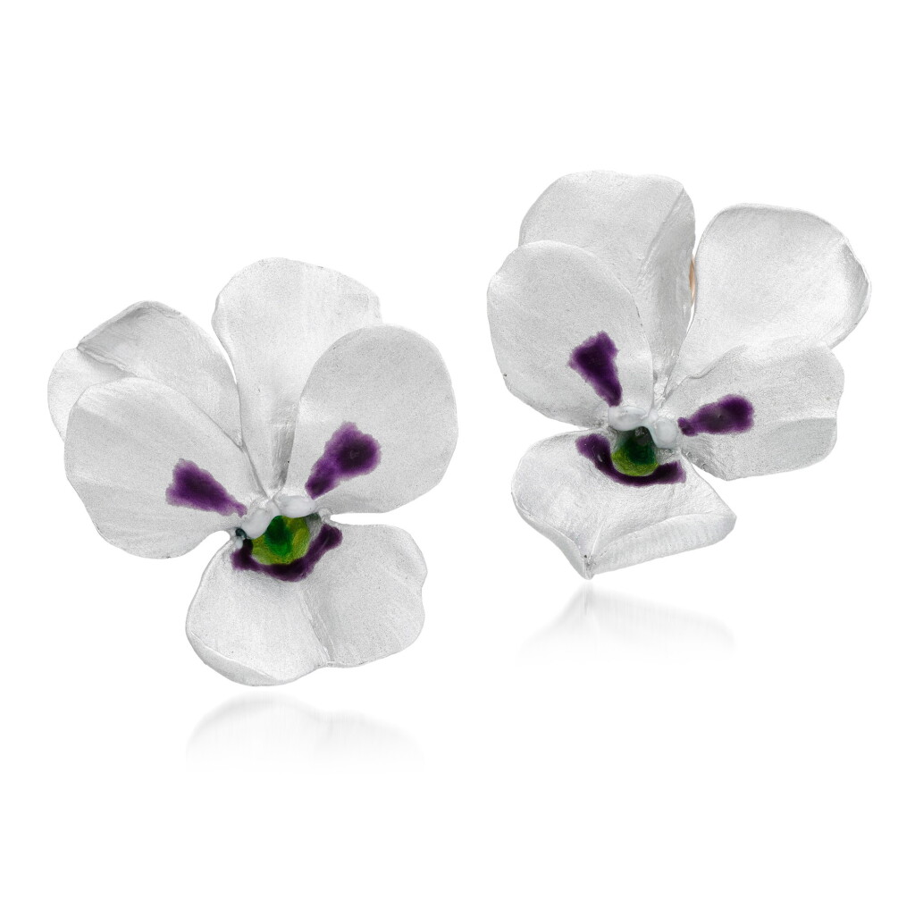 View full screen - View 1 of Lot 53. Pair of aluminium ear clips, 'Pansy'.