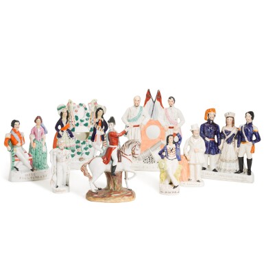 View full screen - View 1 of Lot 94. Two Staffordshire pottery Crimea War groups, circa 1855, together with six other Staffordshire figures and groups, mid-19th century and later.