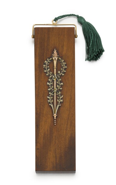 View full screen - View 1 of Lot 23. A Fabergé varicoloured gold-mounted wood taper case, Henrik Wigström, St Petersburg, circa 1910.