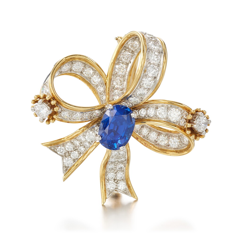 View full screen - View 1 of Lot 9125. SAPPHIRE AND DIAMOND BROOCH, SCHLUMBERGER FOR TIFFANY & CO. | 藍寶石 配 鑽石 別針, Schlumberger for Tiffany & Co..