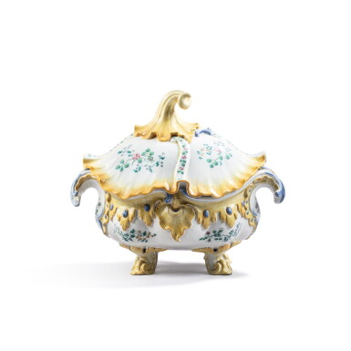View full screen - View 1 of Lot 780. A Höchst fayence large rocaille-moulded two-handed tureen and cover, circa 1750.
