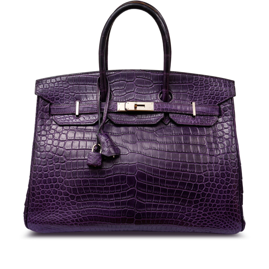 View full screen - View 1 of Lot 43. Améthyste Matte Porosus Crocodile Birkin 35 Palladium Hardware, 2008.