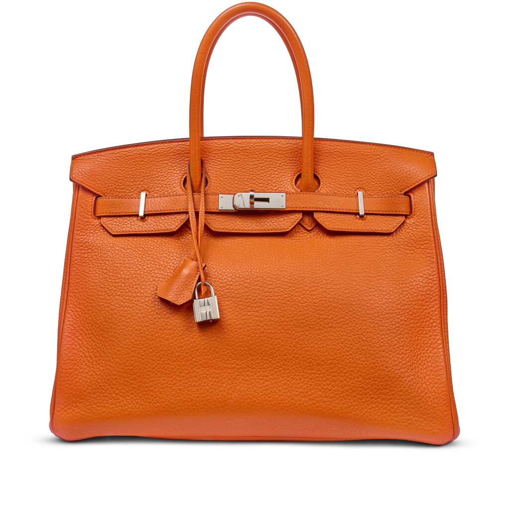 View full screen - View 1 of Lot 24. Orange Clémence Birkin 35 Palladium Hardware, circa 2000-2010.