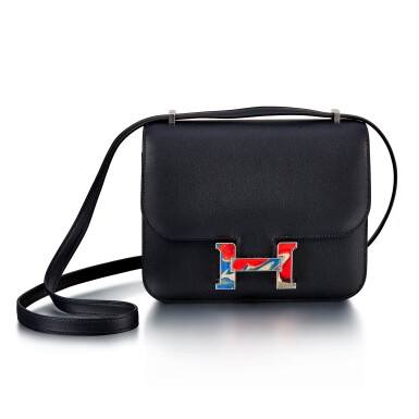 View full screen - View 1 of Lot 8305. Noir Swift Marble Lock Constance 18 Palladium Hardware, 2021 | 愛馬仕黑色 Swift 小牛皮18公分 Marble Lock Constance 包,配鍍鈀金屬件,2021年.