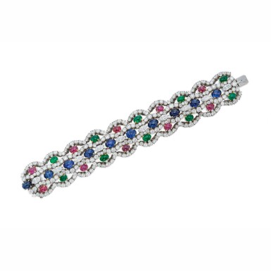 View full screen - View 1 of Lot 70. Colored Stone and Diamond Bracelet.