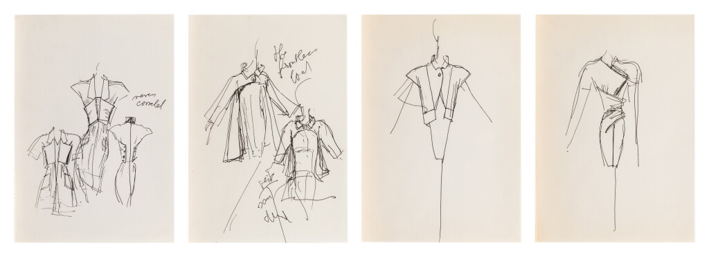View full screen - View 1 of Lot 132. Four original sketches for fashion.