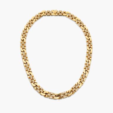 View full screen - View 1 of Lot 305. A rare yellow gold and diamond-set Rolex necklace, Circa 1980.