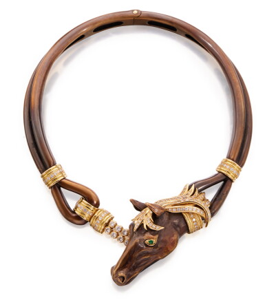 View full screen - View 1 of Lot 29. Bronze, Gold, Diamond and Emerald Necklace, France.