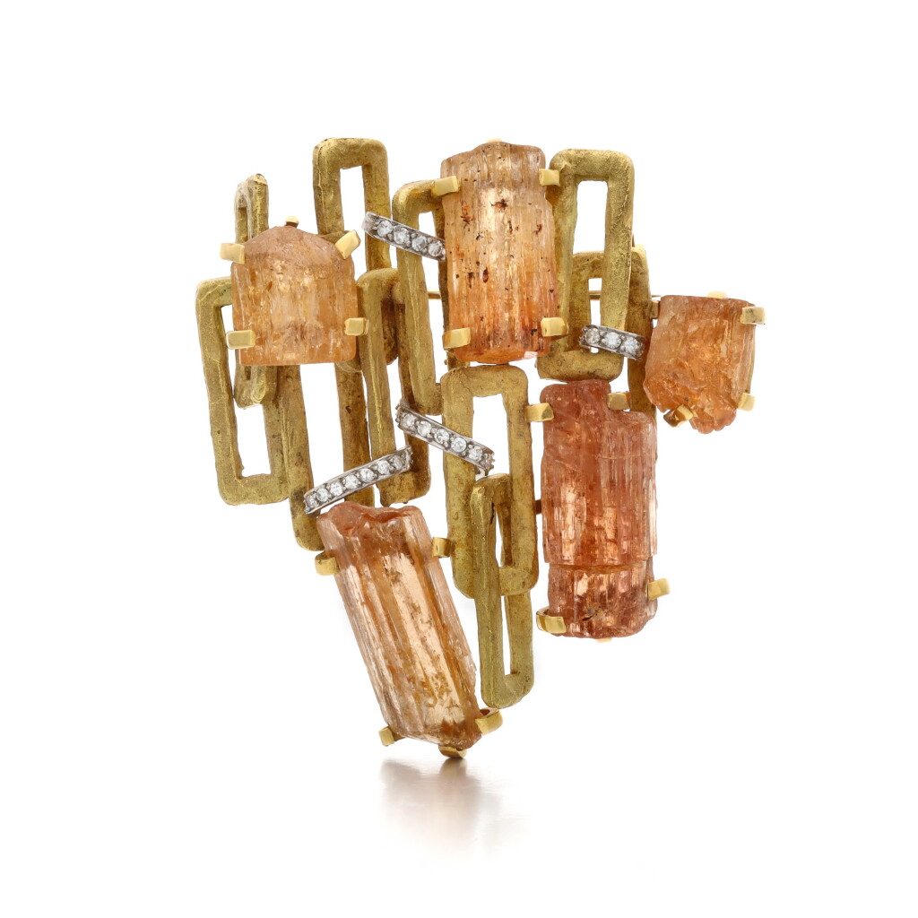 View full screen - View 1 of Lot 197. Topaz and diamond brooch, circa 1963.
