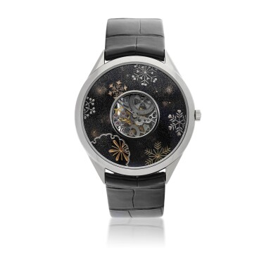 View full screen - View 1 of Lot 60. VACHERON CONSTANTIN | REFERENCE 33222/000R-9706 MÉTIERS D'ART 'YUKIMI' A LIMITED EDITION WHITE GOLD SEMI SKELETONIZED WRISTWATCH WITH JAPANESE LACQUER DIALS, CIRCA 2012.