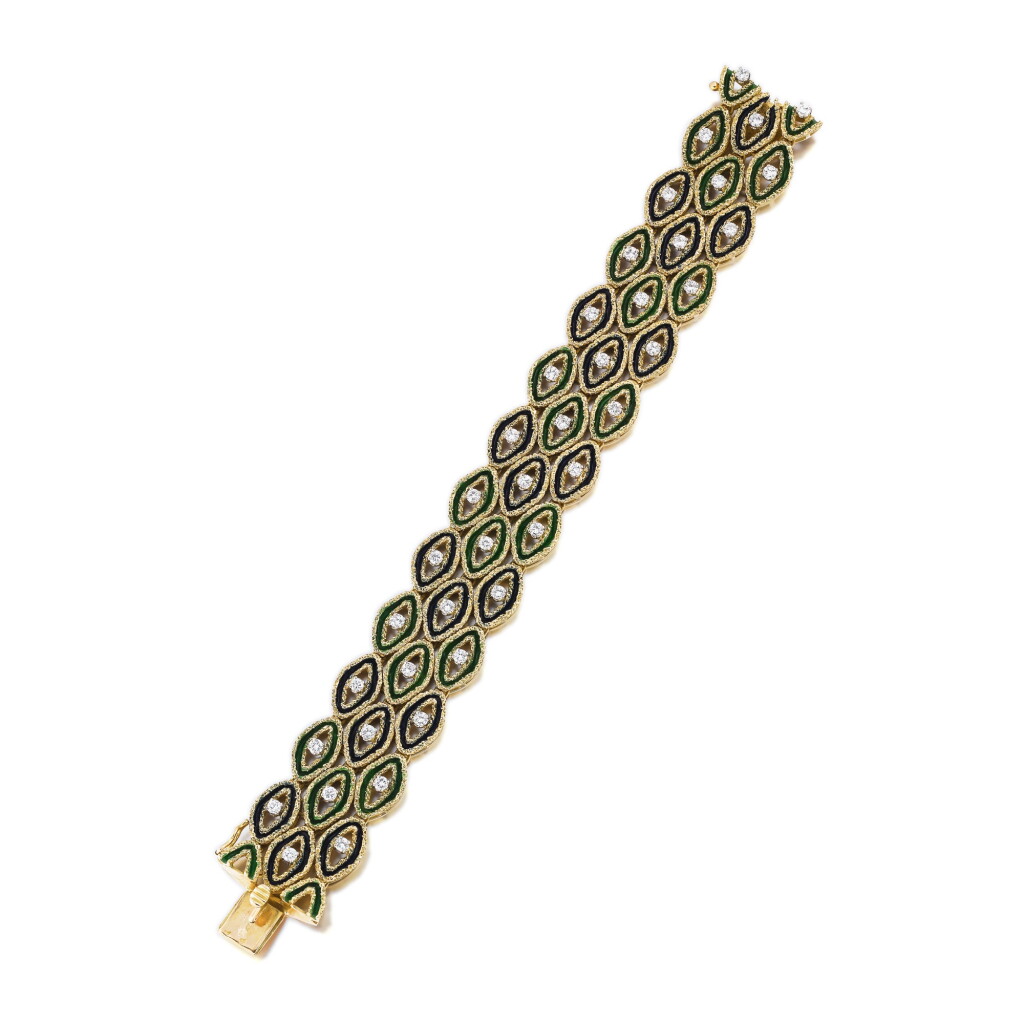 View full screen - View 1 of Lot 229. Bracelet émail et diamants | Enamel and diamond bracelet.
