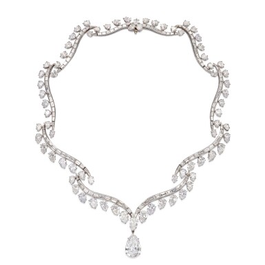 View full screen - View 1 of Lot 1814. Diamond Pendent Necklace, Necklace by Harry Winston, 1960 | 海瑞溫斯頓 鑽石 項鏈 配 8.02克拉 梨形 D色 內部無瑕 鑽石 掛墜, 1960年.