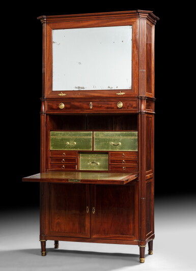 View full screen - View 1 of Lot 79. A Louis XVI mahogany secrétaire à guillotine, stamped LELEU, circa 1780 | Secrétaire à guillotine en acajou mouluré d'époque Louis XVI, estampillé LELEU, vers 1780.