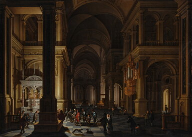 View full screen - View 1 of Lot 315. Interior of a Protestant Church at Night with Figures.