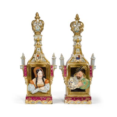 View full screen - View 1 of Lot 76. A Pair of Paris (Jacob Petit) Scent Bottles and Stoppers, Mid 19th Century.