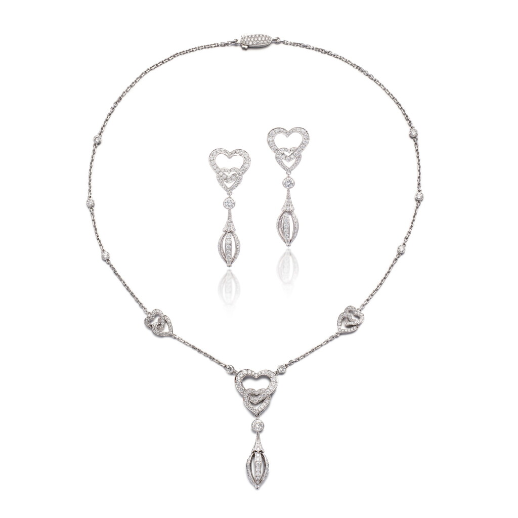 View full screen - View 1 of Lot 1960. Diamond Demi-Parure | 卡地亞 | 鑽石 項鍊 配 耳環套裝.