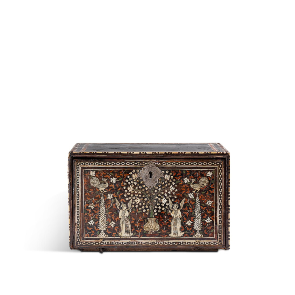 View full screen - View 1 of Lot 87. An Indo-Portuguese ivory-inlaid casket, Gujarat or Sindh, first half-17th century | Petit Cabinet indo-portugais, Inde, Gujarat ou Sindh, première moitié du 17e siècle .