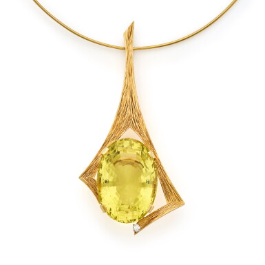 View full screen - View 1 of Lot 126. Modernist Citrine and Quartz Pendant Necklace.