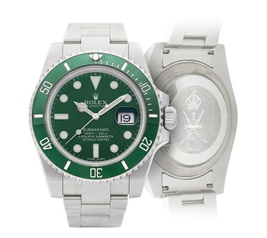 View full screen - View 1 of Lot 8008. Submariner "Hulk", Reference 116610LV | A stainless steel wristwatch with date and bracelet, Made for The Sultanate of Oman, Circa 2010 | 勞力士 | Submariner "Hulk" 型號 116610LV | 精鋼鏈帶腕錶,備日期顯示,為阿曼之蘇丹王而製,約2010年製.