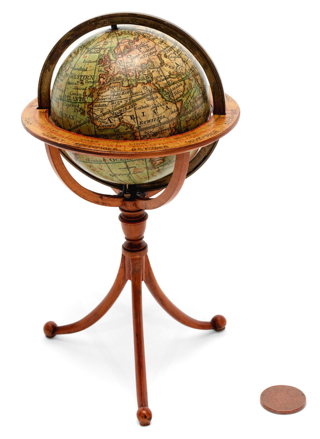 View full screen - View 1 of Lot 292. Darton. Terrestrial pocket globe on tripod stand. 1811.