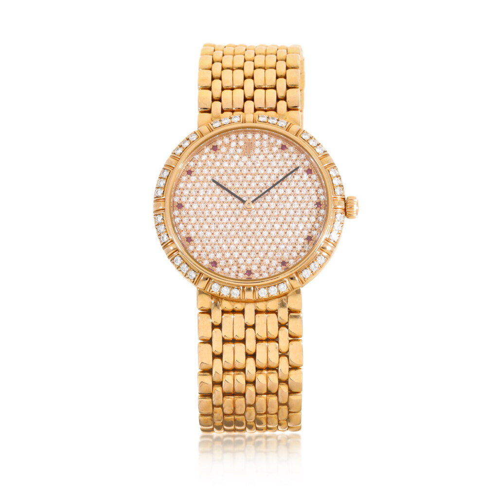 View full screen - View 1 of Lot 8068. Classical, Reference 15032OR.ZZ.1113OR.01 | A pink gold, diamond and ruby-set bracelet watch, Circa 2001 | 愛彼 |Classical 型號15032OR.ZZ.1113OR.01 | 粉紅金鑲鑽石及紅寶石鏈帶腕錶,約2001年製.