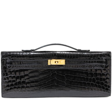 View full screen - View 1 of Lot 486. Black Shiny Niloticus Crocodile Kelly Cut Gold Hardware, 2011.