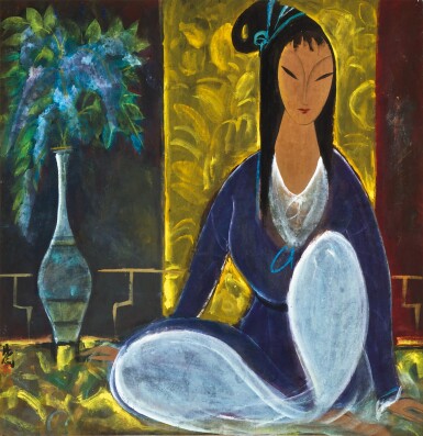 View full screen - View 1 of Lot 3174. 林風眠 仕女 | Lin Fengmian, Lady by a Vase.