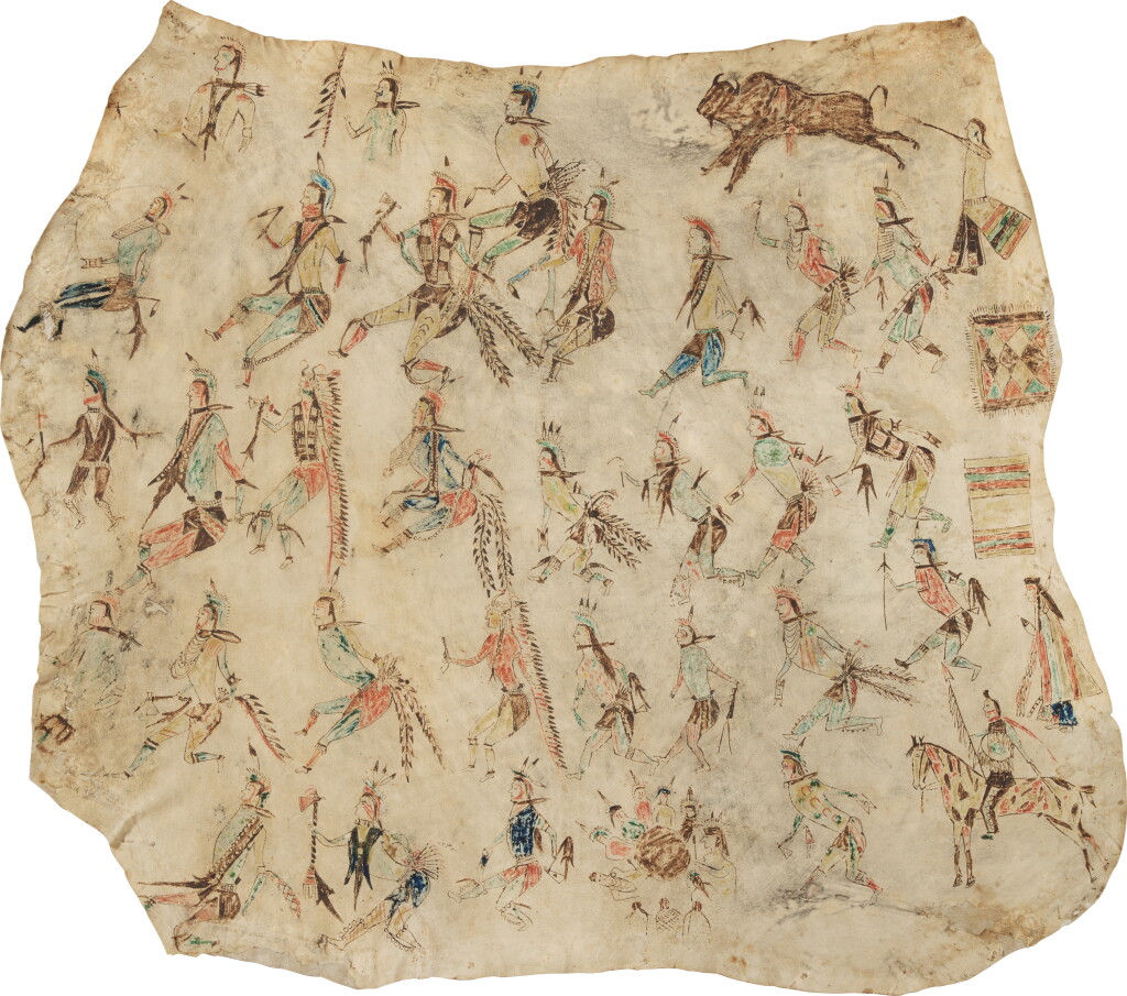 View full screen - View 1 of Lot 52. Ponca Painting on Hide, Hethu'shka Society.